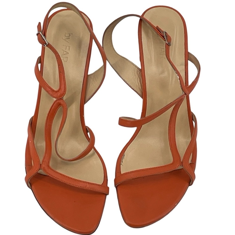 By Far Womens Sandals Strappy Block Heel Orange Leather Size 40